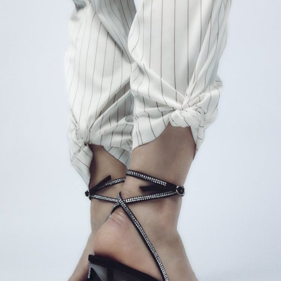 Zara Heeled sandals with Rhinestone Straps Women's Size 6 1/2 NWT - Picture 2 of 8